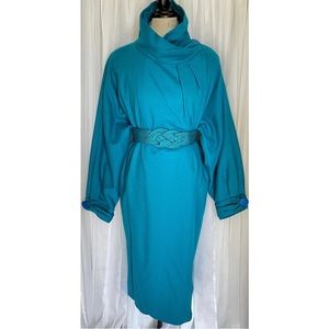 Vintage Stunning Rare 80s Teal Blue “Surprise” Full Length Over Coat Size XL